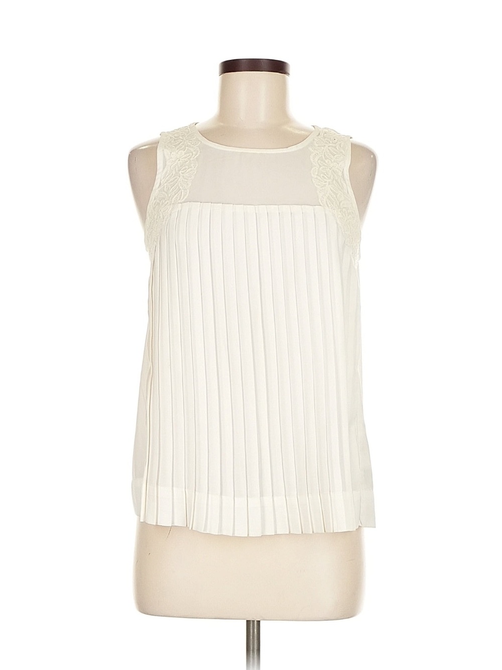 American Eagle Outfitters Cream Pleated Lace-Shoulder Camisole
